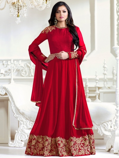 Drashti Dhami red color georgette party wear anarkali kameez